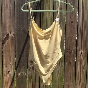 Yellow Ruched Front One Piece Swimsuit
